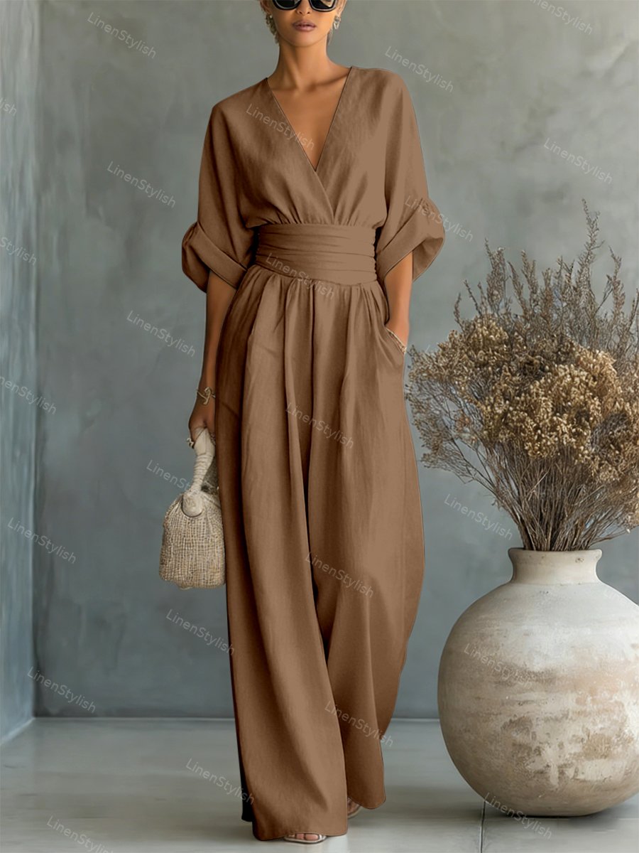 Women's Essential V-Neck Waist-Defining Jumpsuit