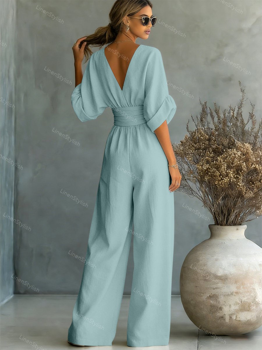 Women's Essential V-Neck Waist-Defining Jumpsuit