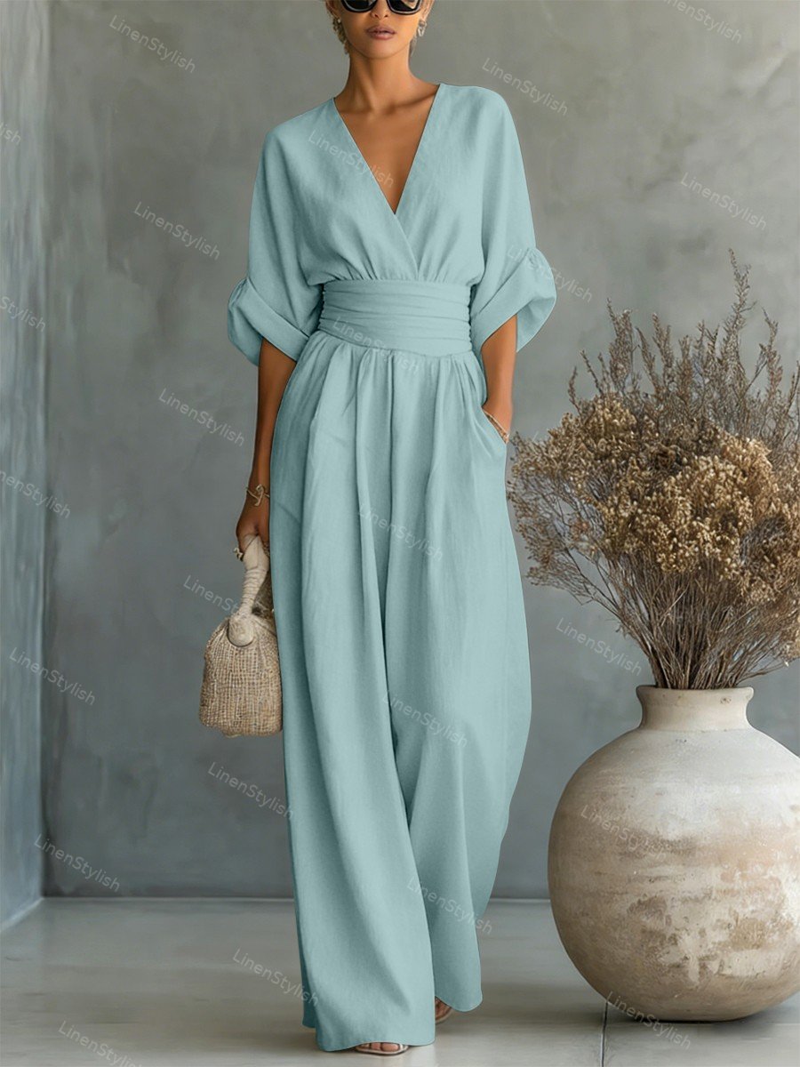 Women's Essential V-Neck Waist-Defining Jumpsuit