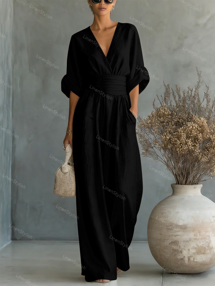 Women's Essential V-Neck Waist-Defining Jumpsuit