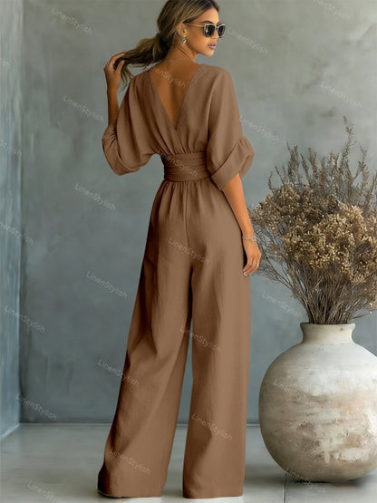 Women's Essential V-Neck Waist-Defining Jumpsuit