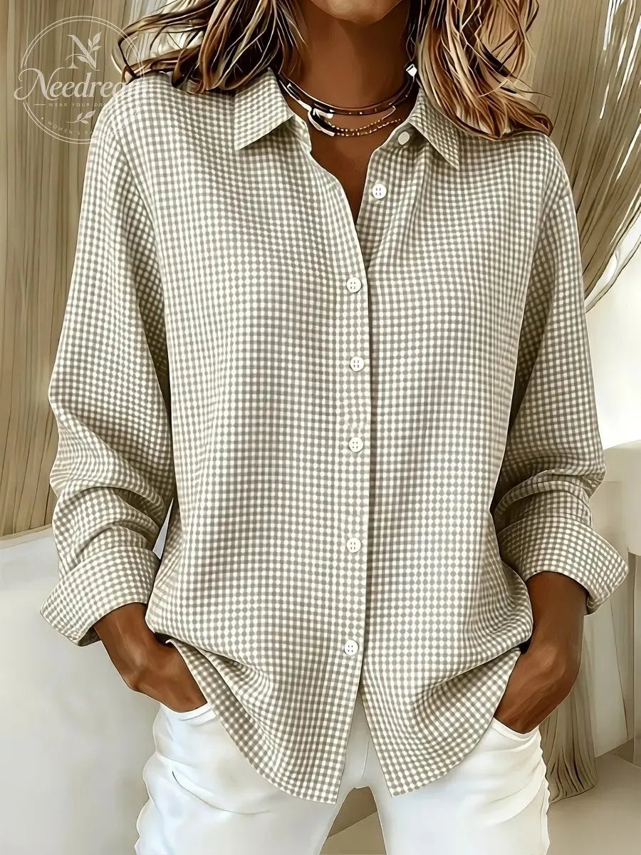Women's Gingham Long Sleeve Button-Down Shirt – Casual Everyday Top