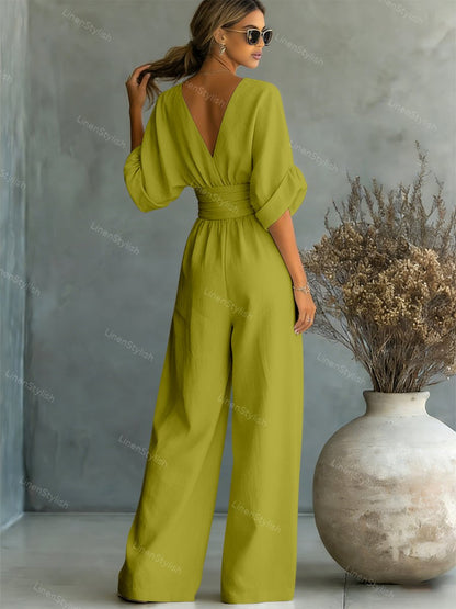 Women's Essential V-Neck Waist-Defining Jumpsuit