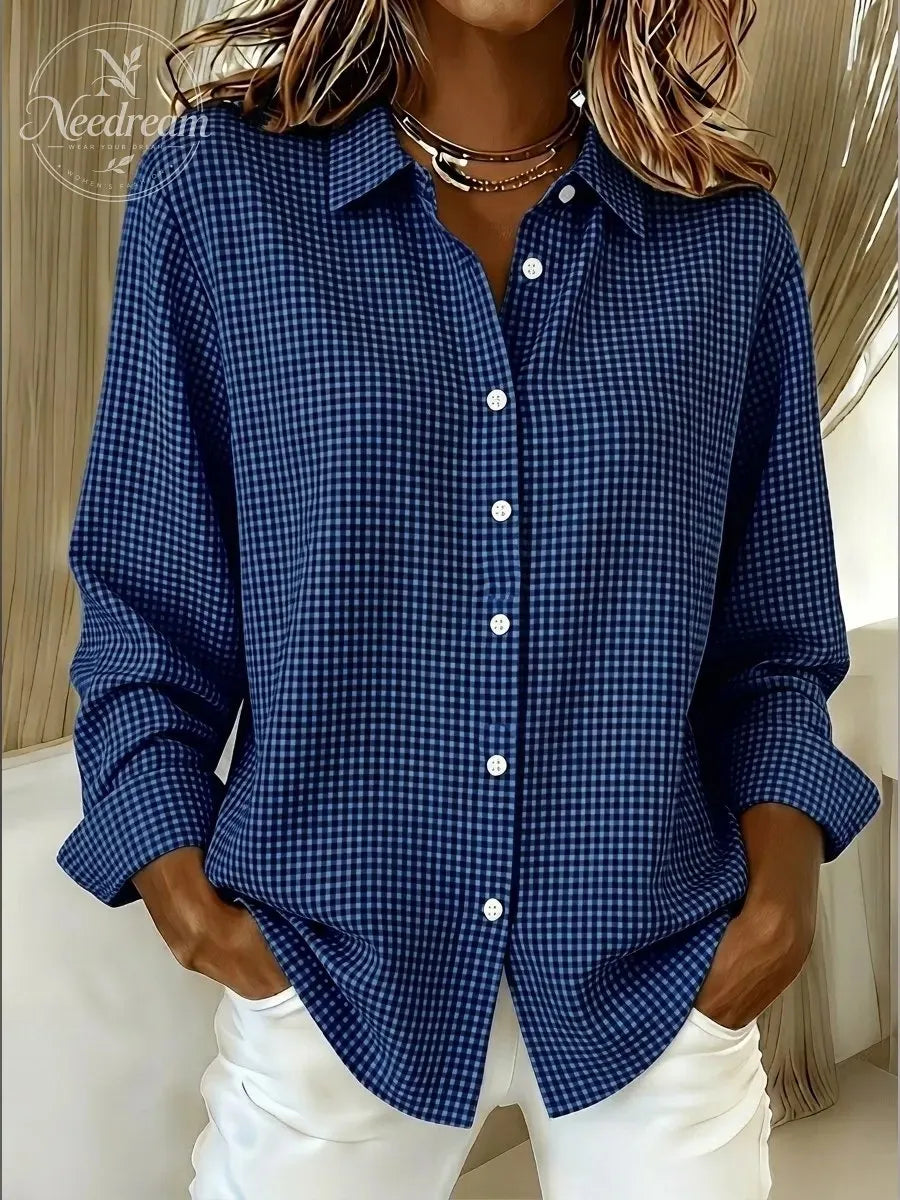 Women's Gingham Long Sleeve Button-Down Shirt – Casual Everyday Top